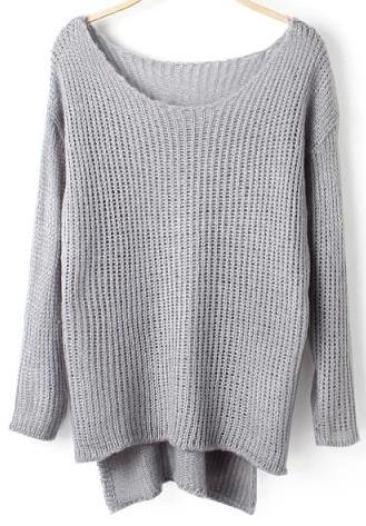 Romwe Grey Dip Hem Loose Knit Sweater