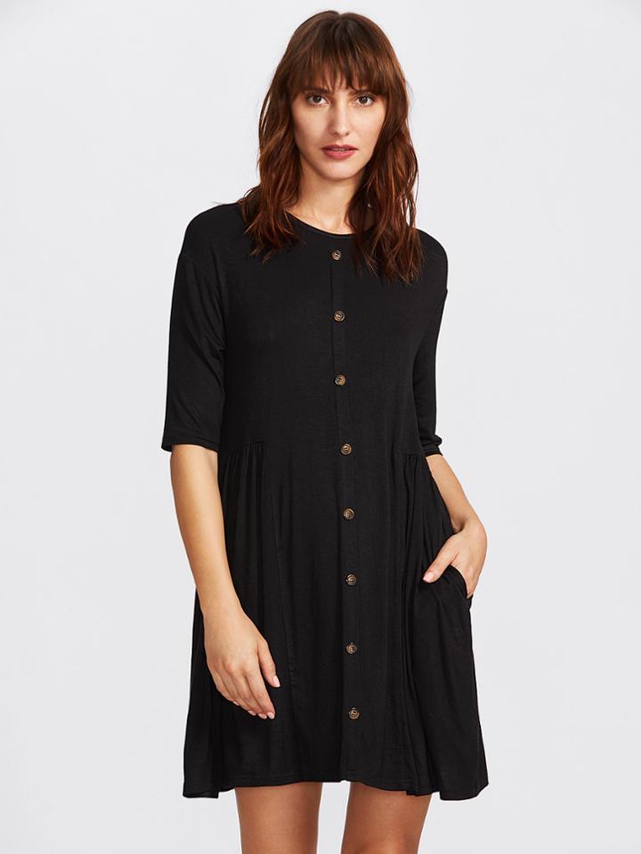 Romwe Button Front Smock Tee Dress