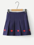 Romwe Heart Embroidered Pleated Skirt