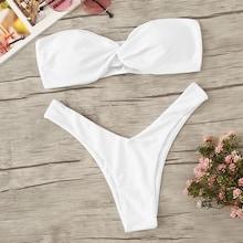 Romwe Twist Top With High Leg Bikini Set