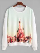 Romwe White Cinderella Castle Paint Sweatshirt