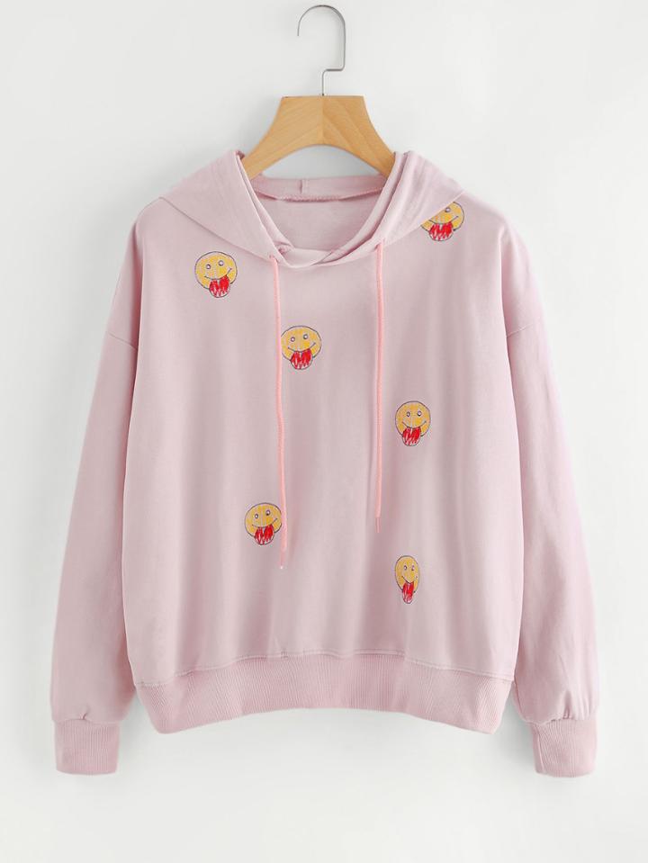 Romwe Smile Face Print Hoodie