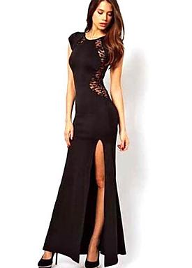 Romwe Lace Hollow Sexy Side Split Maxi Dress