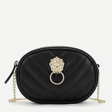 Romwe Lion And Rhinestone Detail Chain Crossbody Bag