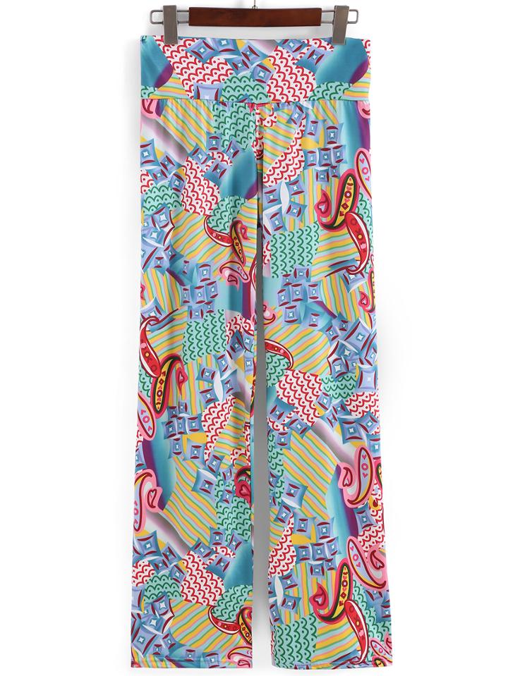 Romwe Elastic Waist Paisley Print Pant