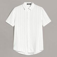Romwe Guys Button Front Pinstriped Shirt