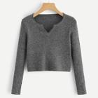 Romwe V Cut Neck Ribbed Crop Sweater