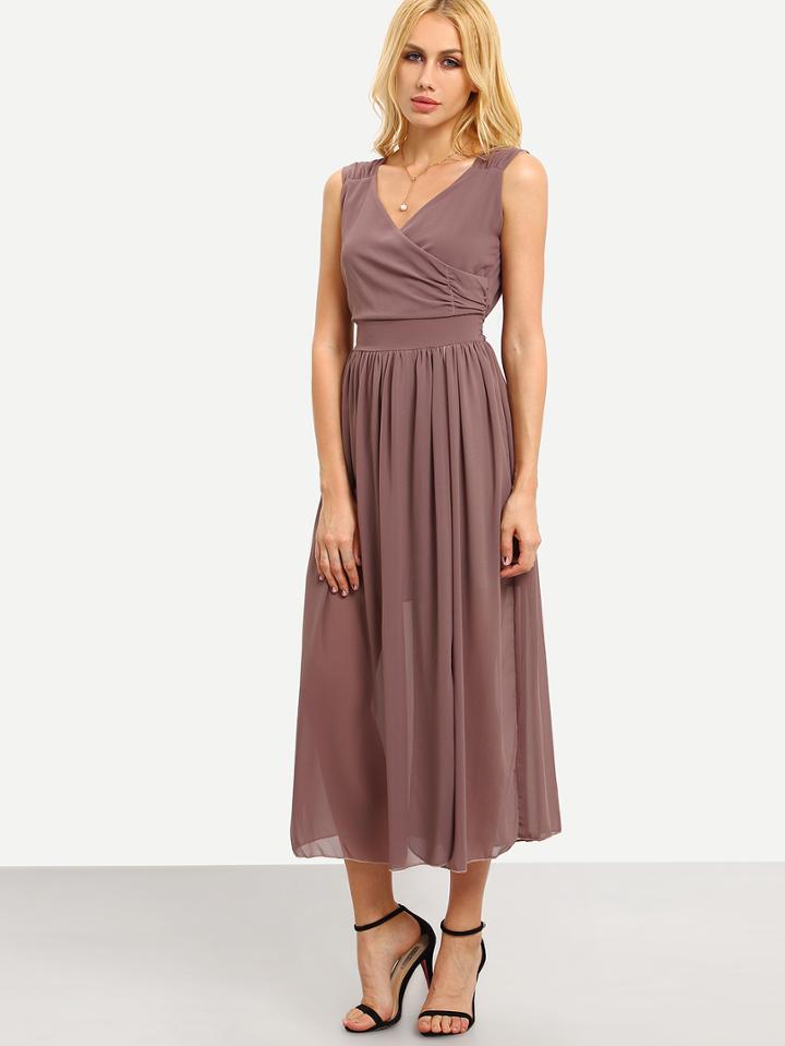 Romwe Surplice Front Self-tie Sleeveless Dress