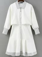 Romwe Speckled Print Zipper Flare White Dress
