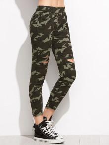 Romwe Ripped Raw Edge Camo Pants