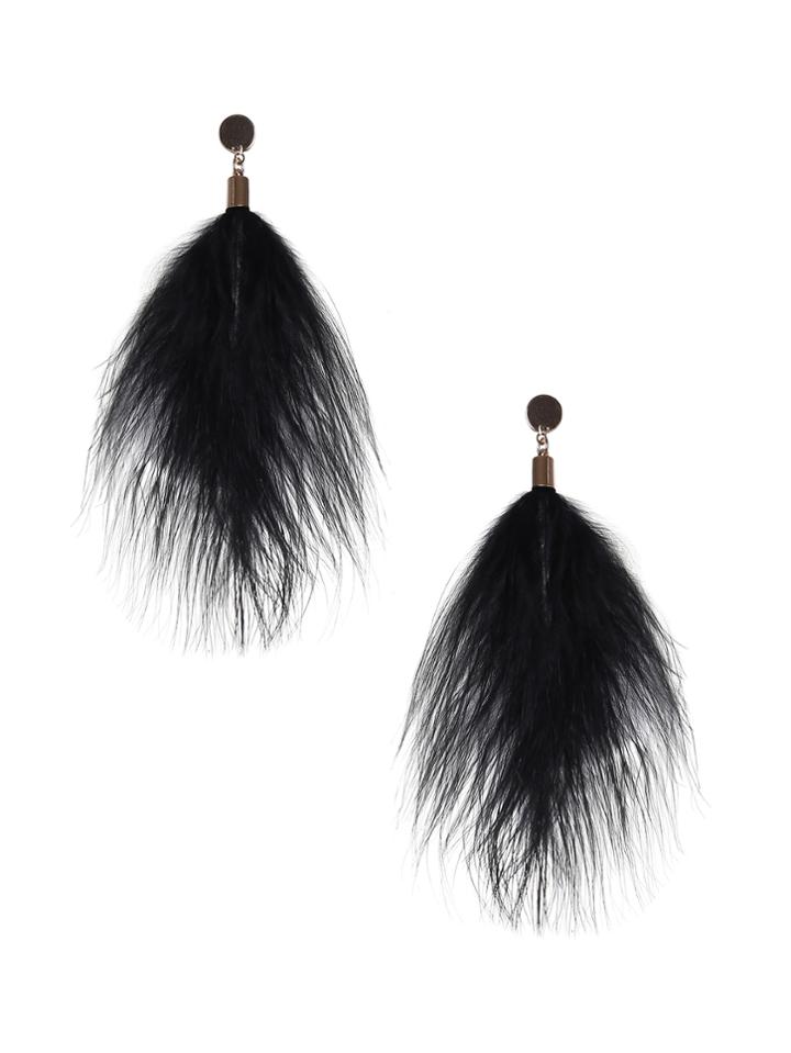 Romwe Black Feather Design Drop Earrings