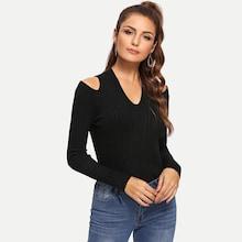 Romwe Cut Out Shoulder Form Fitting Jumper