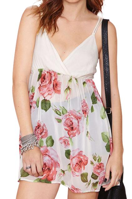 Romwe V-neck Floral Print Strapped Dress