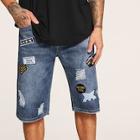 Romwe Guys Patched Ripped Denim Shorts