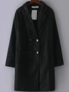Romwe Lapel Double Breasted Long Black Coat