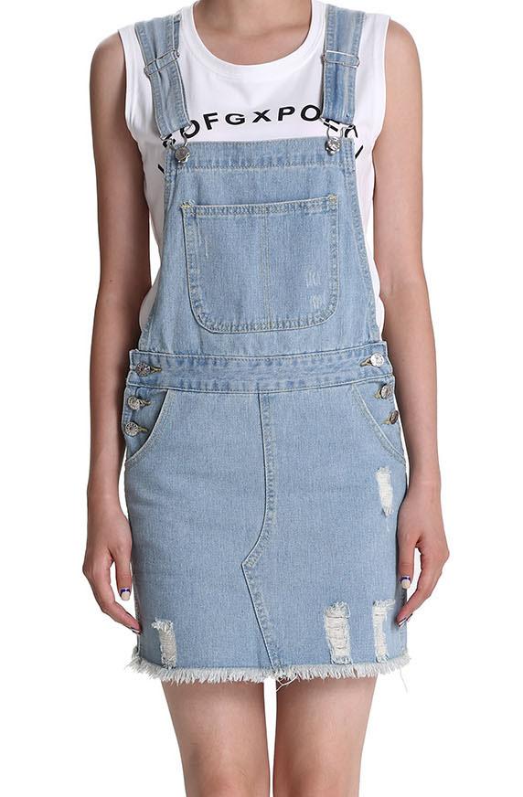 Romwe Straps With Pockets Fringe Denim Dress