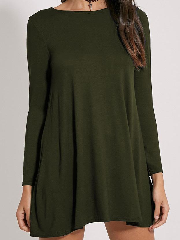 Romwe Long Sleeve Shift Green Dress