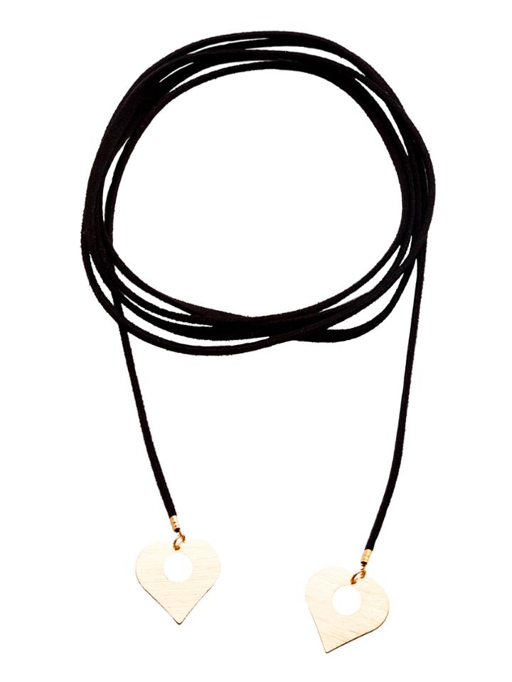 Romwe Black Cord Gold Heart Pendant Wrap Choker Necklace