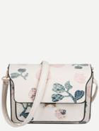 Romwe White Pu Floral Print Flap Shoulder Bag