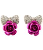Romwe Red Rose Diamond Bow Stud Earrings