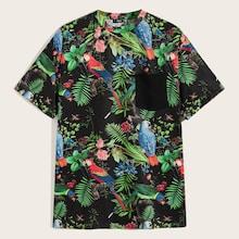 Romwe Guys Tropical Print Short Sleeve Tee