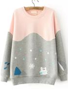 Romwe Color-block Snowflake Print Sweatshirt