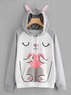 Romwe Ear Hooded Cartoon Print Sweatshirt