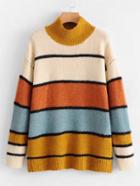 Romwe Block Striped Longline Jumper Sweater