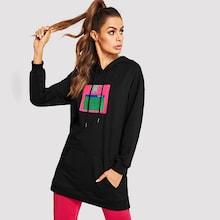 Romwe Pocket Front Floppy Disc Print Longline Hoodie