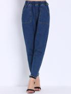 Romwe Elastic Waist Frayed Denim Pant