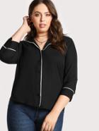 Romwe Contrast Piped Button Down Top