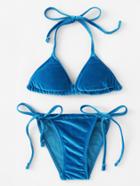 Romwe Side Tie Velvet Bikini Set
