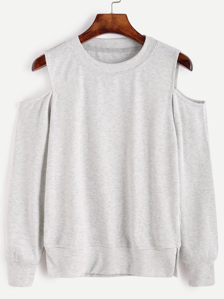 Romwe Grey Open Shoulder Sweatshirt
