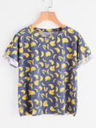 Romwe Allover Banana Print Cuffed Sleeve T-shirt