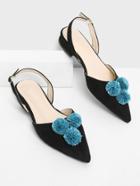 Romwe Pom Pom Decorated Pointed Toe Flats