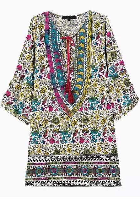 Romwe Lace Up Side Split Vintage Baroque Print Dress