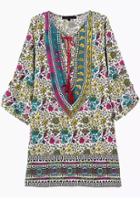 Romwe Lace Up Side Split Vintage Baroque Print Dress