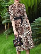 Romwe Multicolor Belted Leopard Print Dress