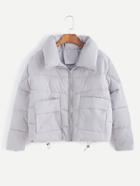 Romwe Light Grey Dropped Shoulder Seam Drawstring Hem Padded Coat