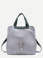 Romwe Grey Faux Leather Buckled Strap Backpack