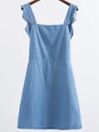 Romwe Blue Scalloped Trim A Line Denim Dress