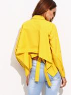 Romwe Yellow Roll Tab Sleeve Tie Back High Low Blouse