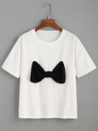 Romwe White Contrast Bow T-shirt