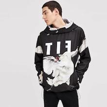 Romwe Guys Animal Print Drawstring Hem Hoodie Jacket