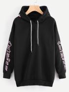Romwe Drop Shoulder Embroidery Hoodie