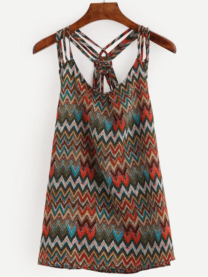 Romwe Straps Zigzag Print Jersey Cami Top