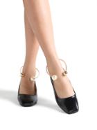 Romwe Black Square Toe Pu Chunky Heeled Shoes
