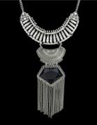 Romwe Black Gemstone Long Necklace
