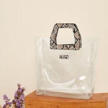 Romwe Clear Tote Bag With Snakeskin Print Handle