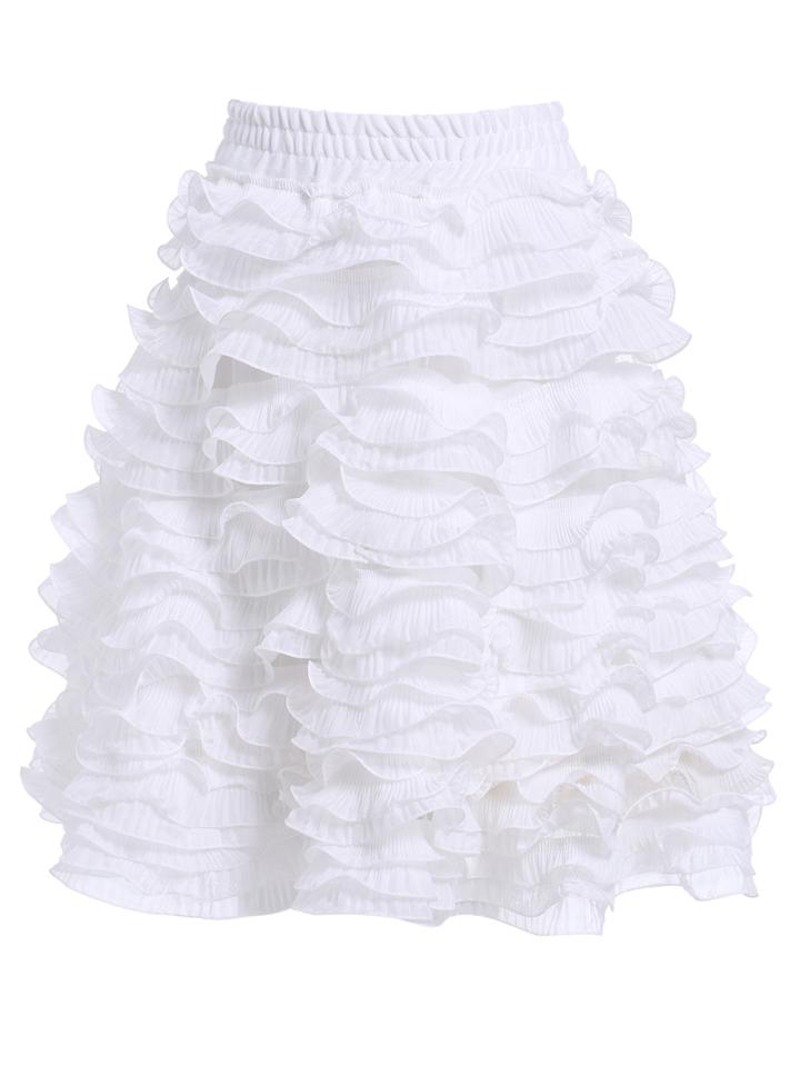 Romwe Elastic Waist Flare White Skirt
